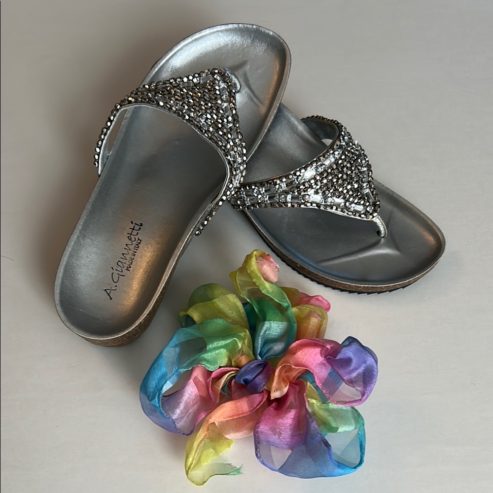 A. Giannetti Sandals with Rhinestone Embellishments Silver